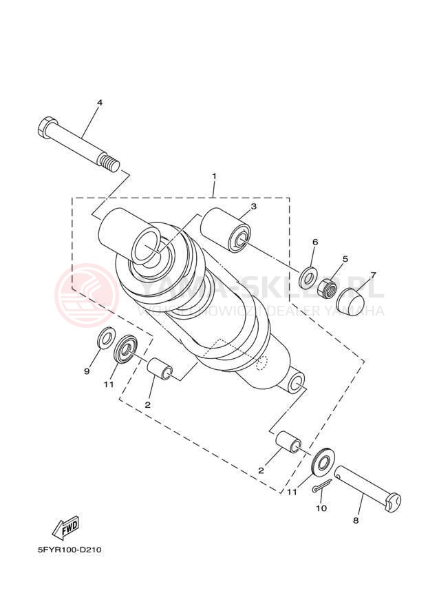 Schemat "zawieszenie tył" do Yamaha TW200 TW200T1C/TW200T1