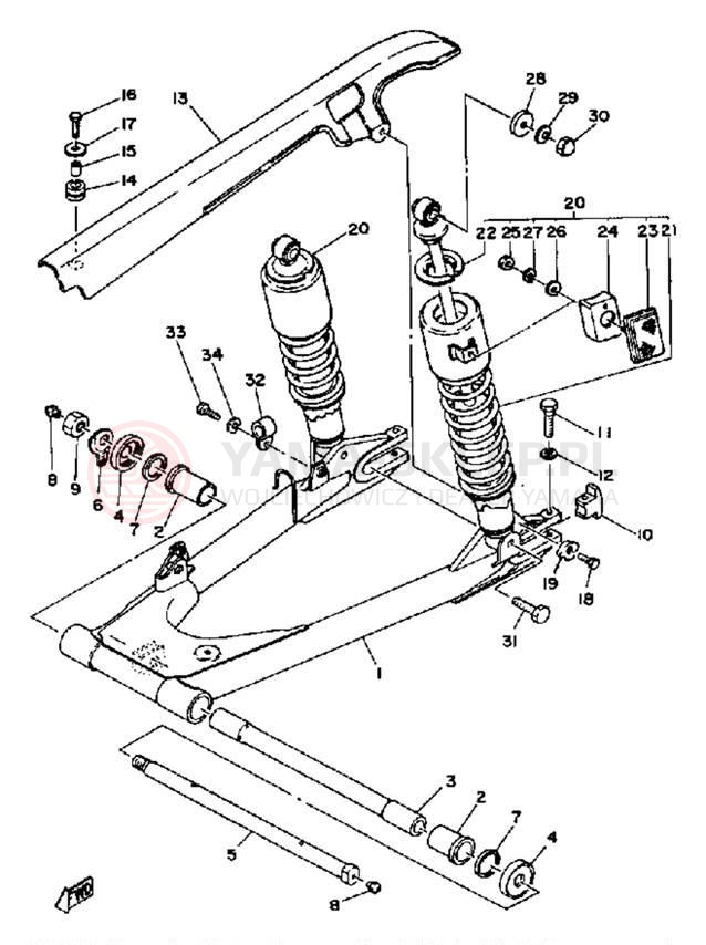 Schemat "wahacz, zawieszenie tył" do Yamaha XS650SG