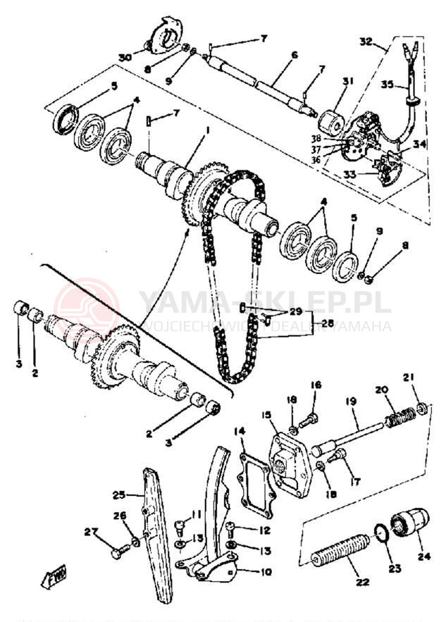 Schemat "Rozrząd - napinacz" do Yamaha XS650B