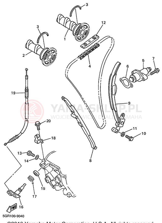 Schemat "Rozrząd - łańcuszek" do Yamaha YZ400FL