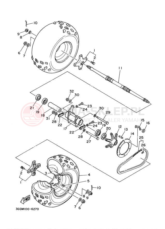 Schemat "Koło tył" do Yamaha BANSHEE YFZ350M