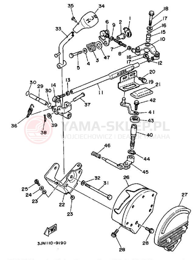 Schemat "Dźwignia zmiany napędu" do Yamaha PRO-4 PRO HAULER YFU1W