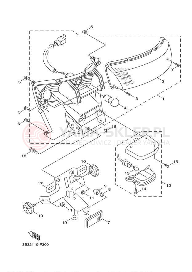 Schemat "lampa tył" do Yamaha C3 XF50XR/XF50XW/XF50XL