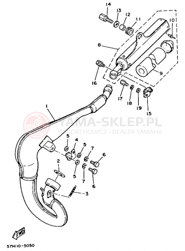 Schemat "Wydech końcowy" do Yamaha YZ490N
