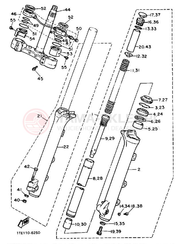 Schemat "Amortyzatory przód" do Yamaha VIRAGO 1100 XV1100AC/XV1100A