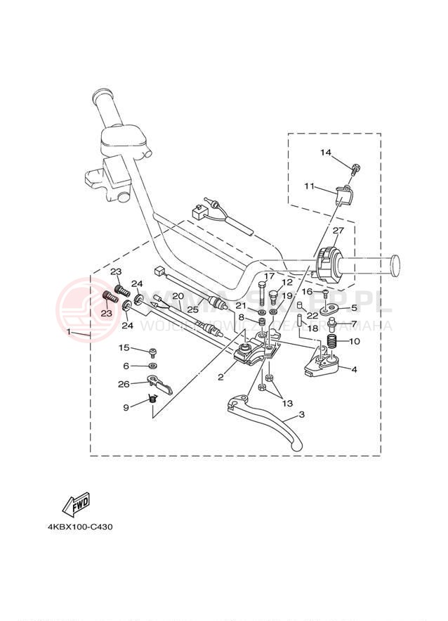 Schemat "Kierownica i osprzęt" do Yamaha WOLVERINE YFM35FXT