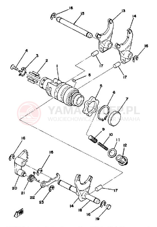 Schemat "Dźwignia zmiany biegów, wałek" do Yamaha DT250C/DT400C