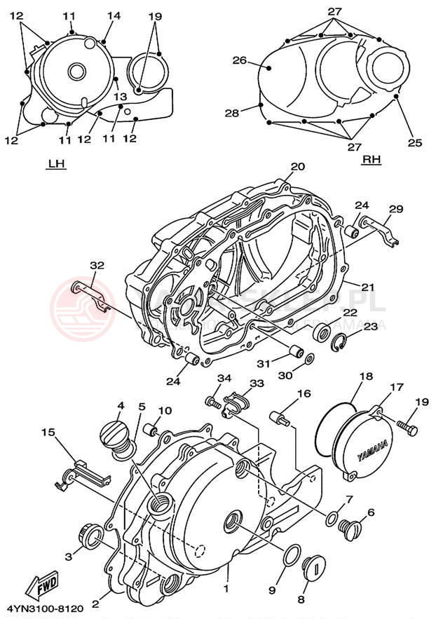 Schemat "Pokrywa silnika" do Yamaha VIRAGO 535 XV535LC/XV535L