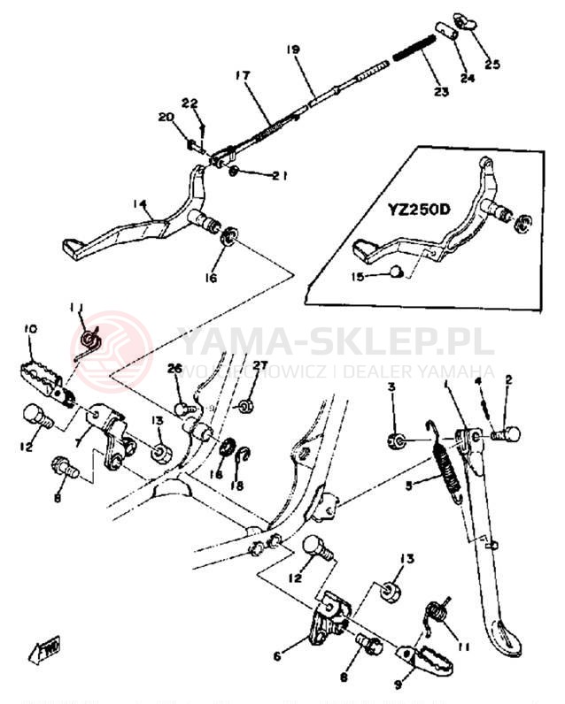 Schemat "Stopka postoj., dźw. Hamulca tył" do Yamaha YZ250D