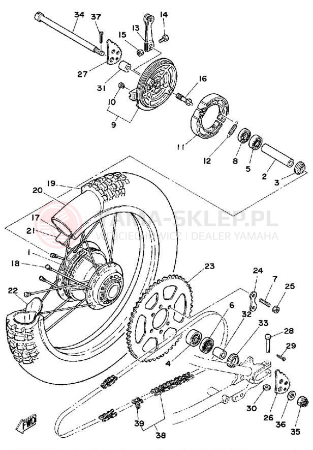 Schemat "Koło tył" do Yamaha DT125G
