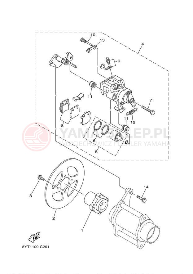 Schemat "Hamulce tył" do Yamaha RAPTOR 350 YFM35RBW