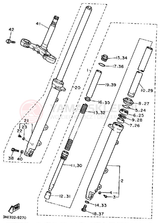 Schemat "Amortyzatory przód" do Yamaha FZR600RB