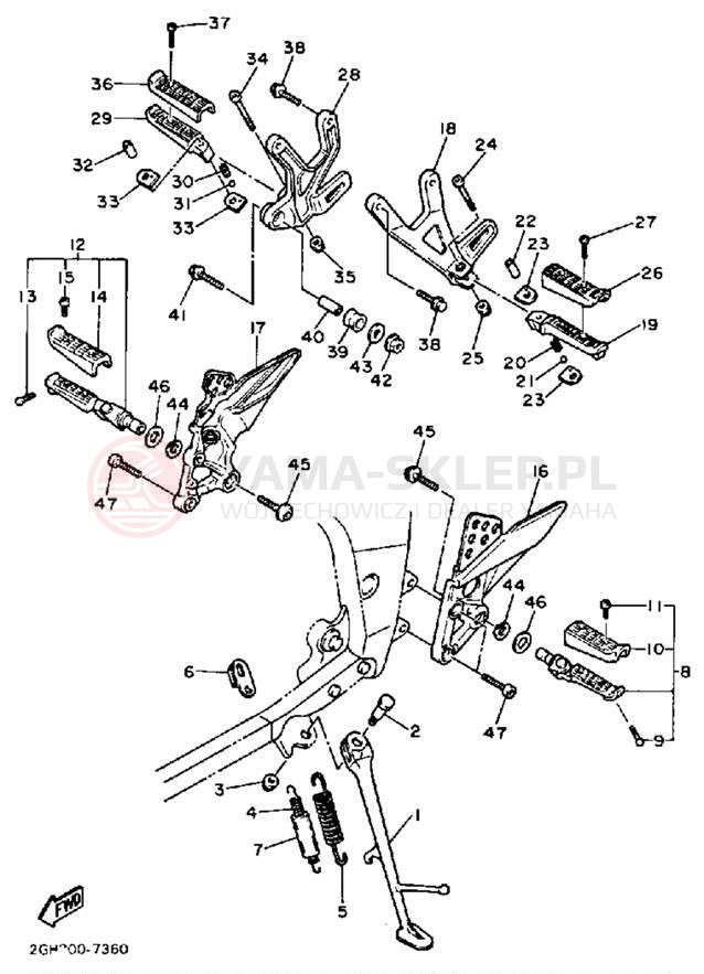 Schemat "Stopka postojowa i podnóżki" do Yamaha FZR1000TC/FZR1000T
