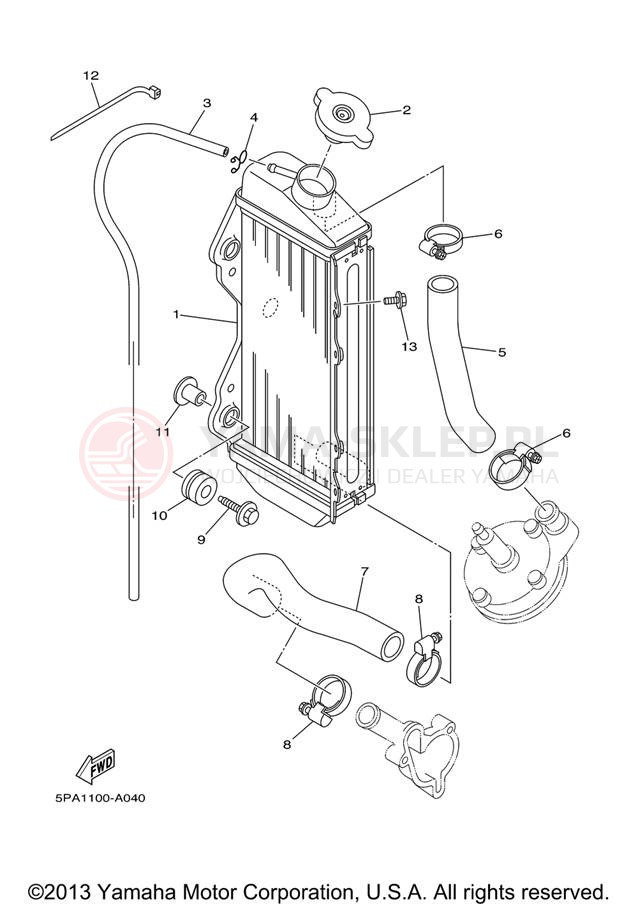 Schemat "Układ chlodzenia" do Yamaha YZ85 YZ85V