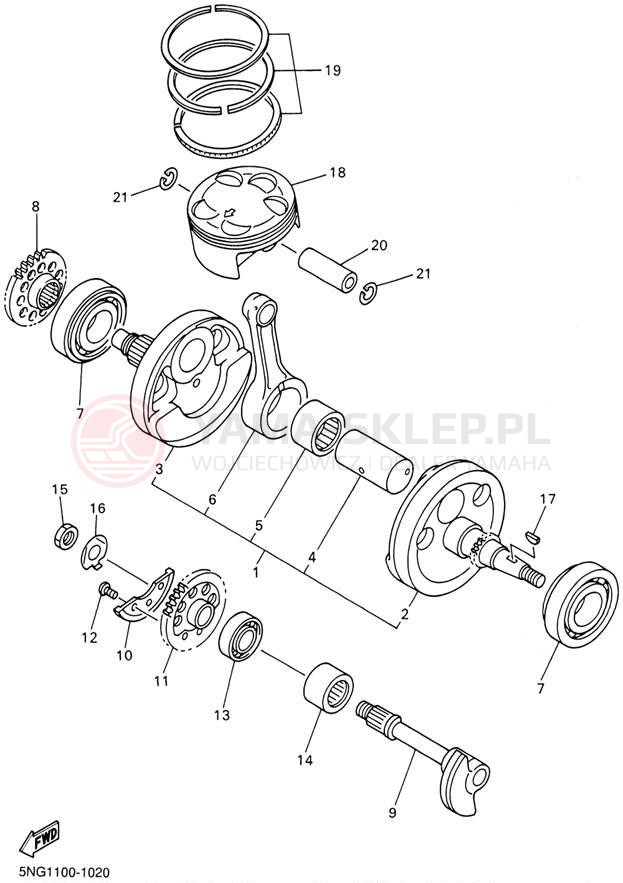Schemat "Wał korbowy, tłok" do Yamaha WR426F WR426FN