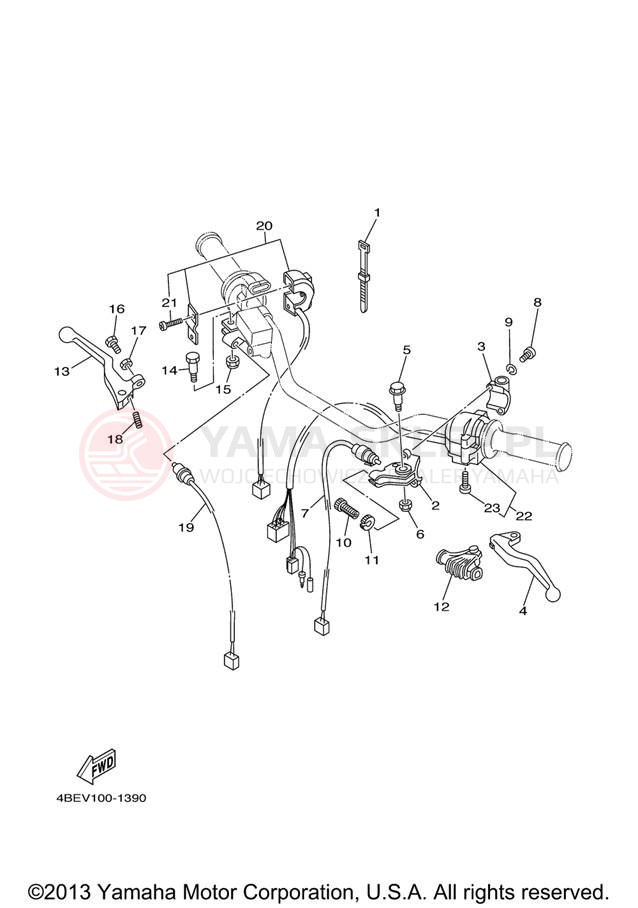 Schemat "Kierownica i osprzęt" do Yamaha XT225 XT225V/XT225VC