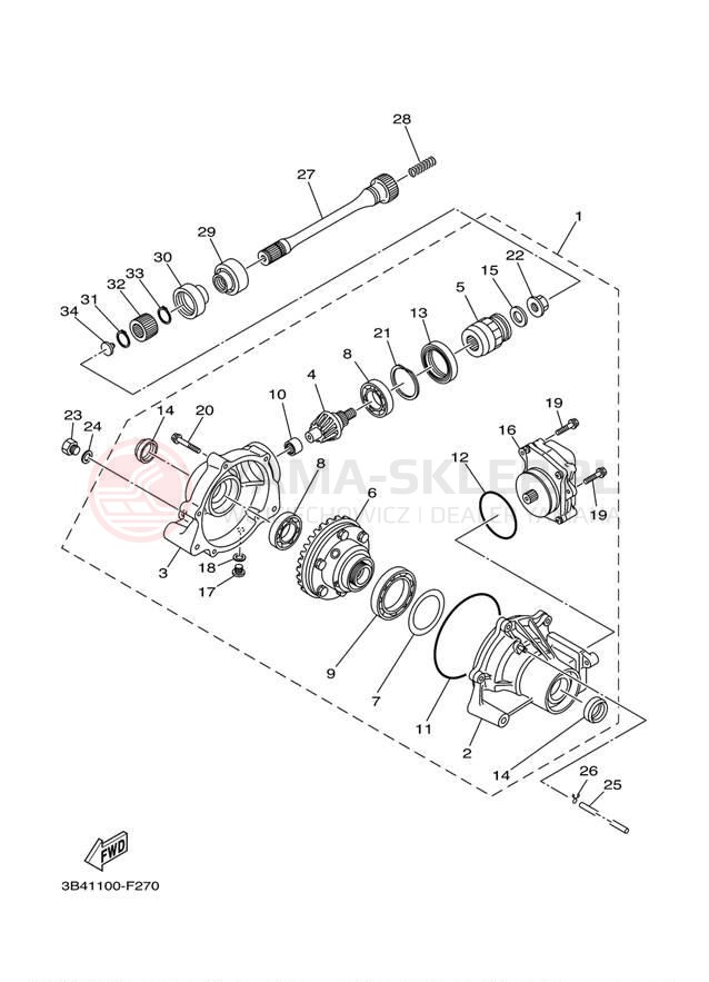 Schemat "Wał napędowy przód" do Yamaha GRIZZLY 700 DUCKS YFM7FGPDUW