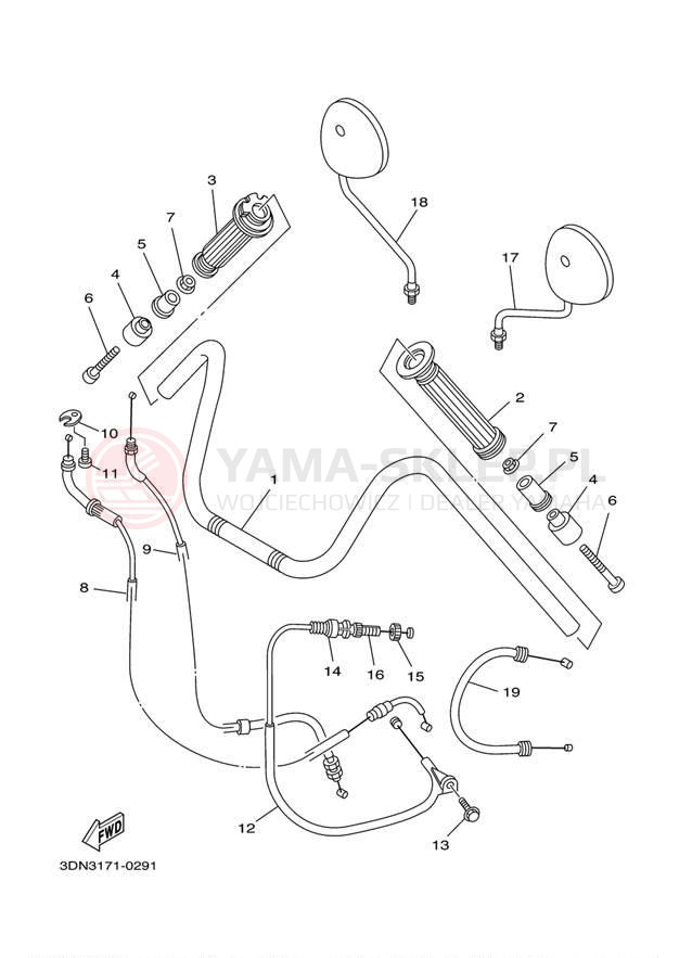 Schemat "Kierownica i osprzęt" do Yamaha VIRAGO 250 XV250R/XV250RC