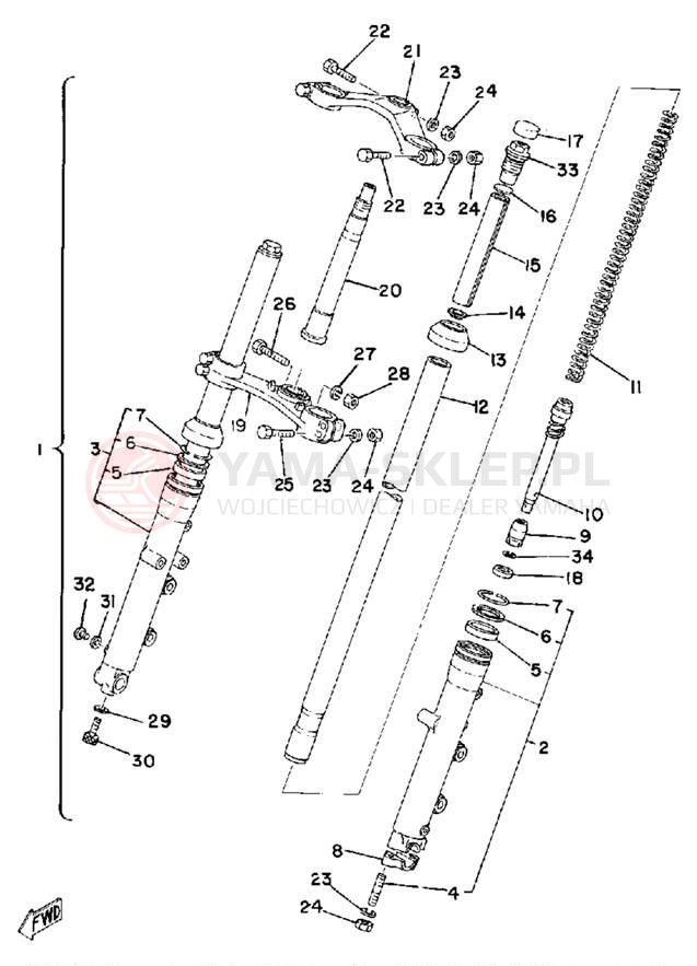 Schemat "Amortyzatory przód" do Yamaha TZ250F