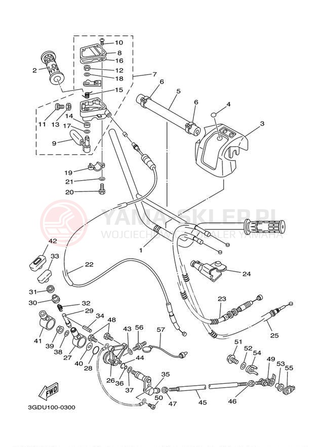 Schemat "Kierownica i osprzęt" do Yamaha WARRIOR YFM350XNC/YFM350XN