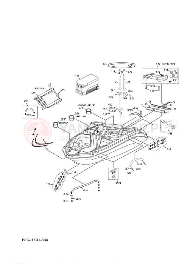 Schemat "HULL DECK FITTINGS" do Yamaha 242 LIMITED SXT1800JL