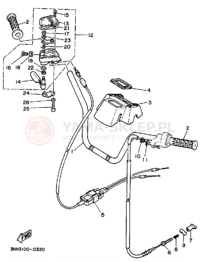 Schemat "Kierownica i osprzęt" do Yamaha BIG BEAR 4WD YFM350FWA
