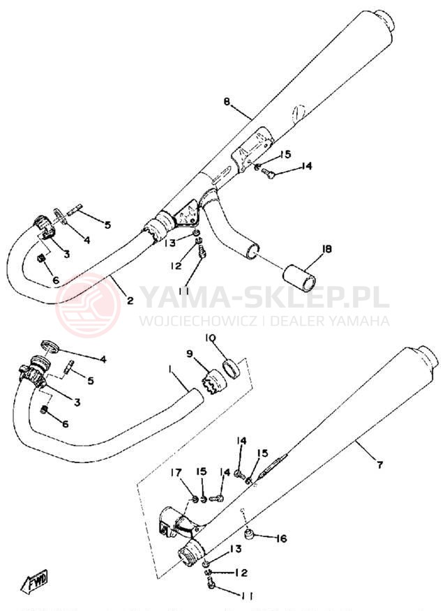 Schemat "Wydech końcowy" do Yamaha XS500D