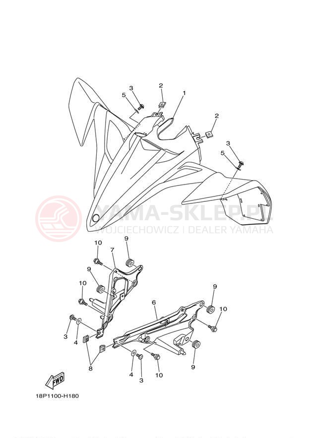 Schemat "Przedni błotnik" do Yamaha YFZ450R YFZ450RAL