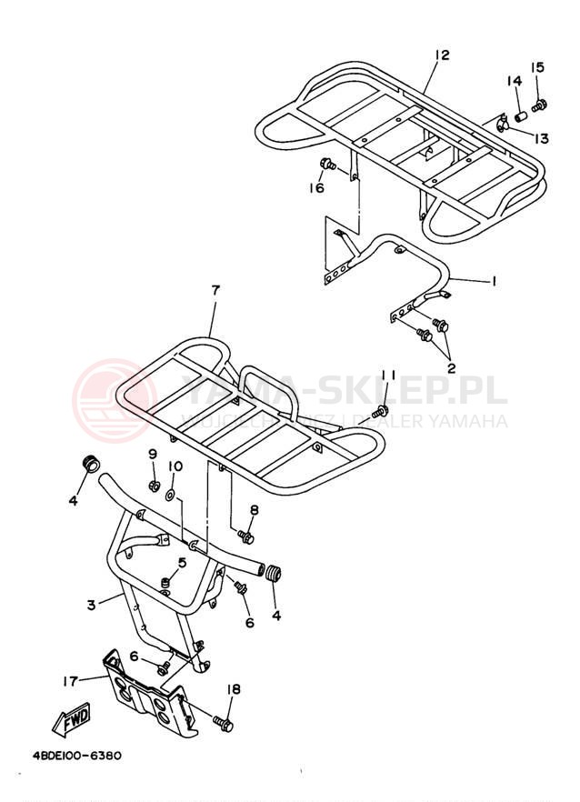 Schemat "osłona / stelaż" do Yamaha TIMBERWOLF 2WD YFB250UJ_M