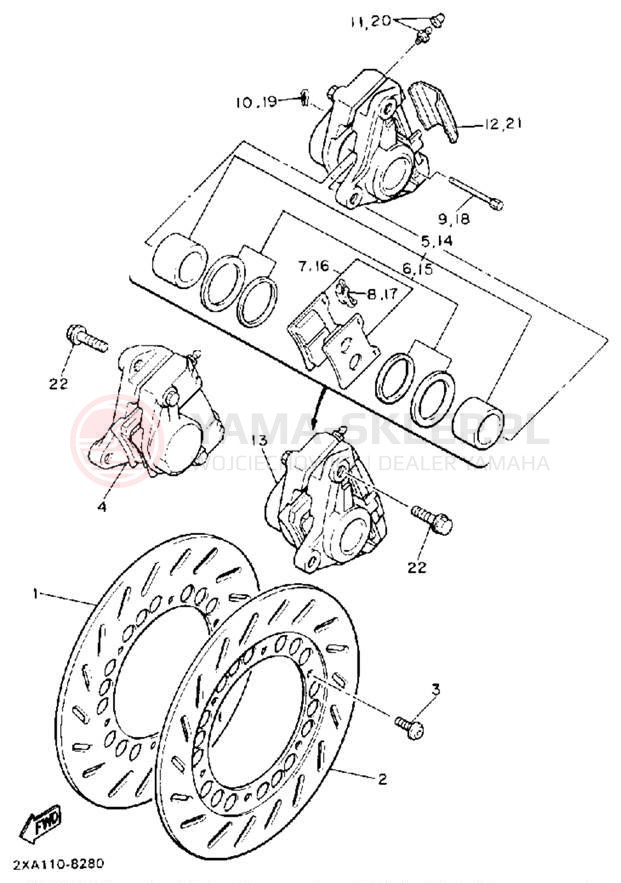 Schemat "Zacisk hamulcowy + tarcza przód" do Yamaha RADIAN YX600A/YX600AC