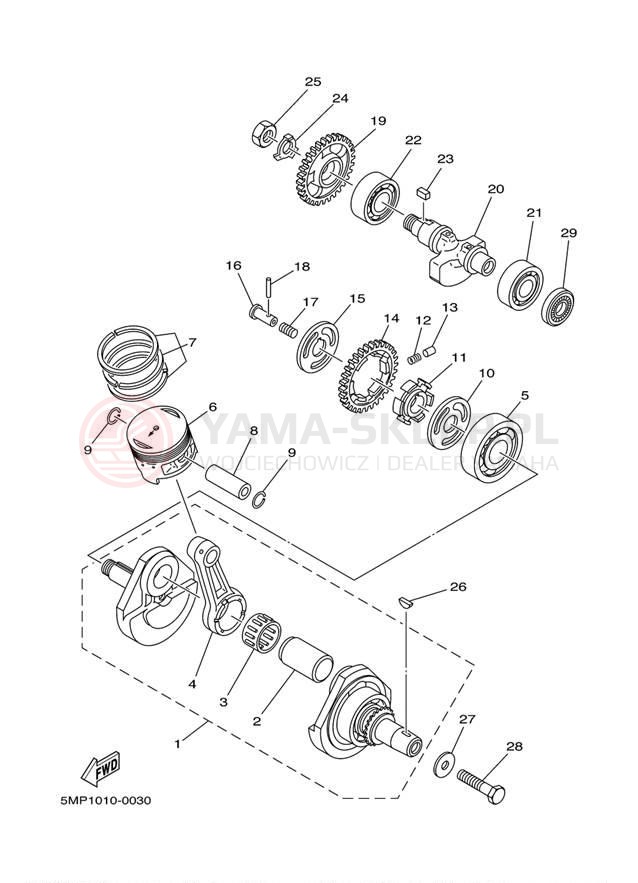 Schemat "Wał korbowy, tłok" do Yamaha XT225 CA XT225WC/XT225W