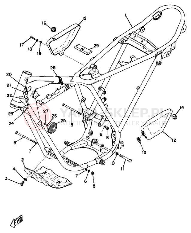 Schemat "pokrywa boczna ramy" do Yamaha DT175A