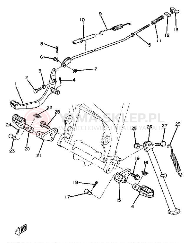 Schemat "Stopka postojowa i podnóżki" do Yamaha XT250H