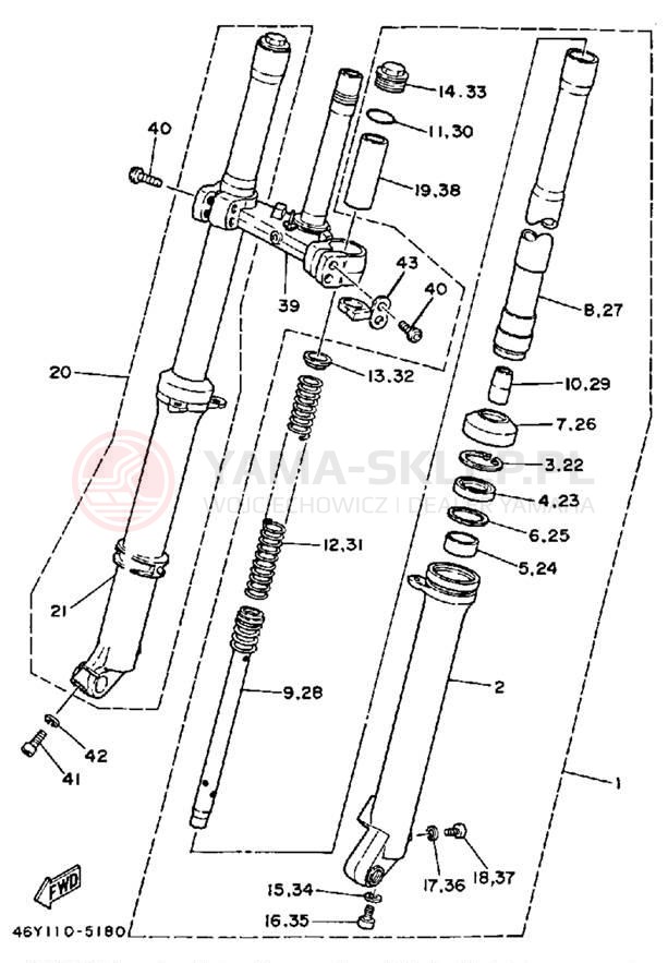 Schemat "Amortyzatory przód" do Yamaha TRIALS TY350N