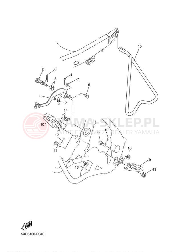 Schemat "Stopka postojowa i podnóżki" do Yamaha YZ250F YZ250FT