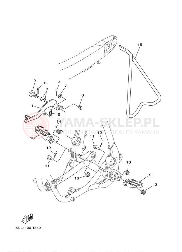 Schemat "Stopka postojowa i podnóżki" do Yamaha YZ250F YZ250FR