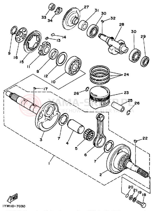 Schemat "Wał korbowy, tłok" do Yamaha MOTO-4 YFM350ERU