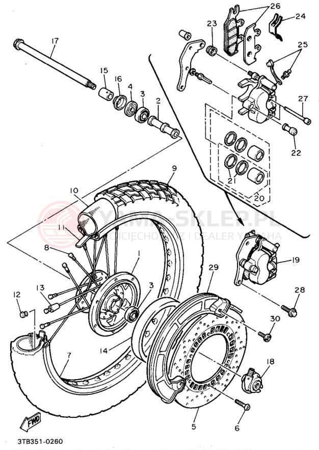 Schemat "Koło przód" do Yamaha XT600EF/XT600EFC