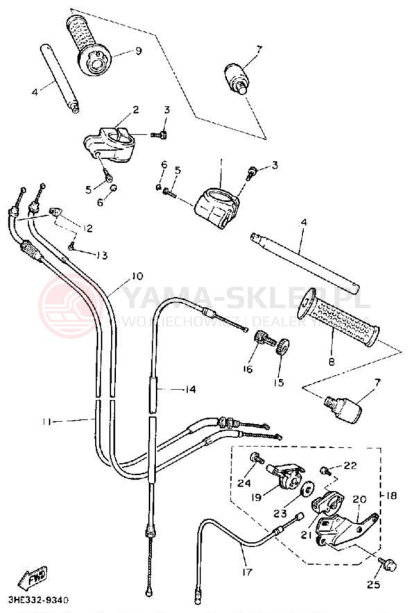 Schemat "Kierownica i osprzęt" do Yamaha FZR600RA