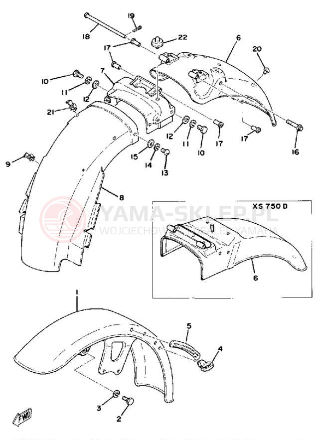 Schemat "Błotniki przód i tył" do Yamaha XS750-2D/XS750D
