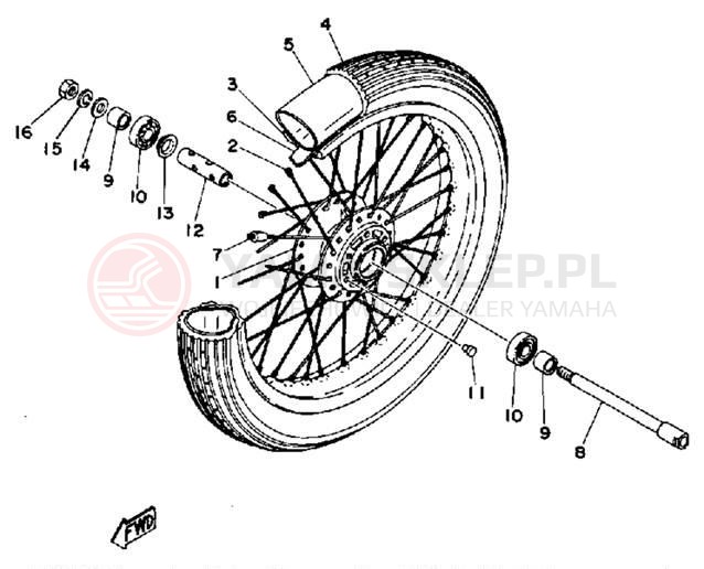 Schemat "Koło przód" do Yamaha TZ350E/TZ250E