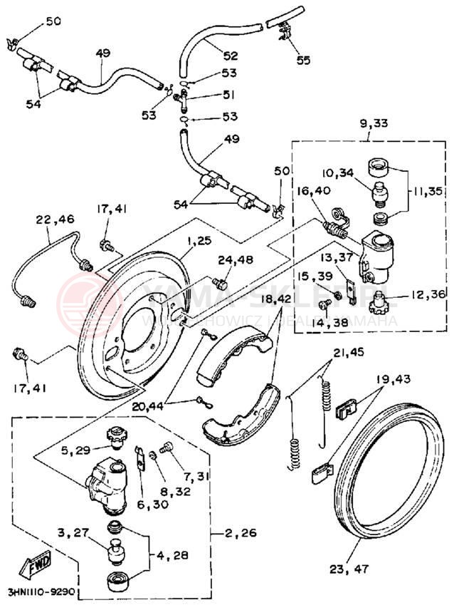 Schemat "Układ hamulcowy przód" do Yamaha BIG BEAR 4WD YFM350FWA