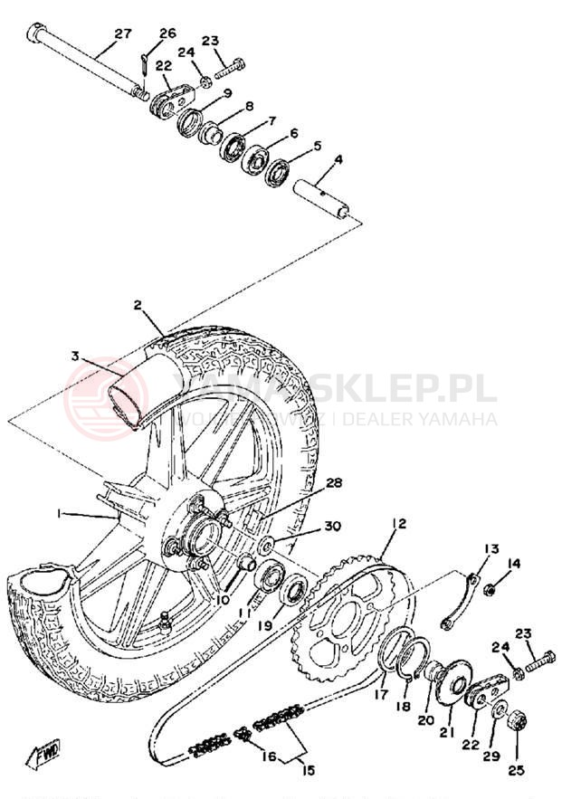 Schemat "Koło tył" do Yamaha XS500C