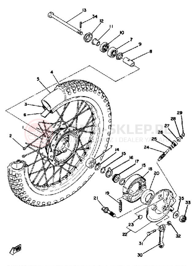 Schemat "Koło przód" do Yamaha DT100F