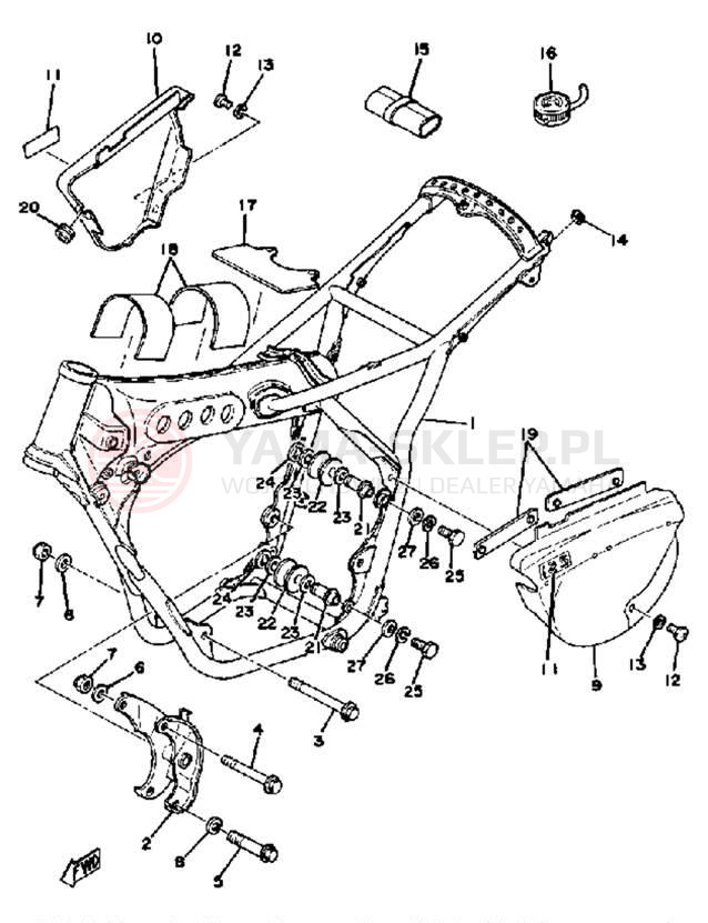 Schemat "pokrywa boczna ramy" do Yamaha YZ125G