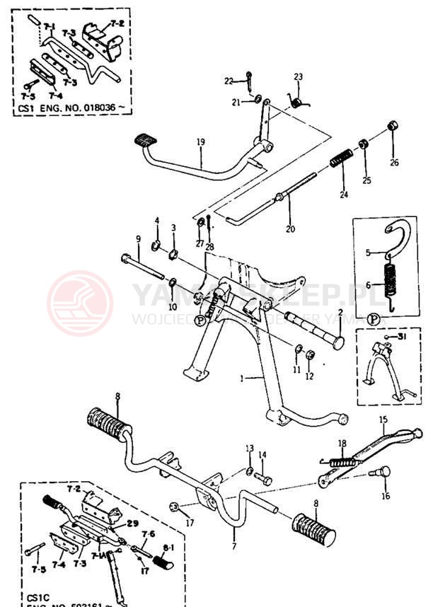 Schemat "Stopka postoj., dźw. Hamulca tył" do Yamaha YCS1/YCS1C