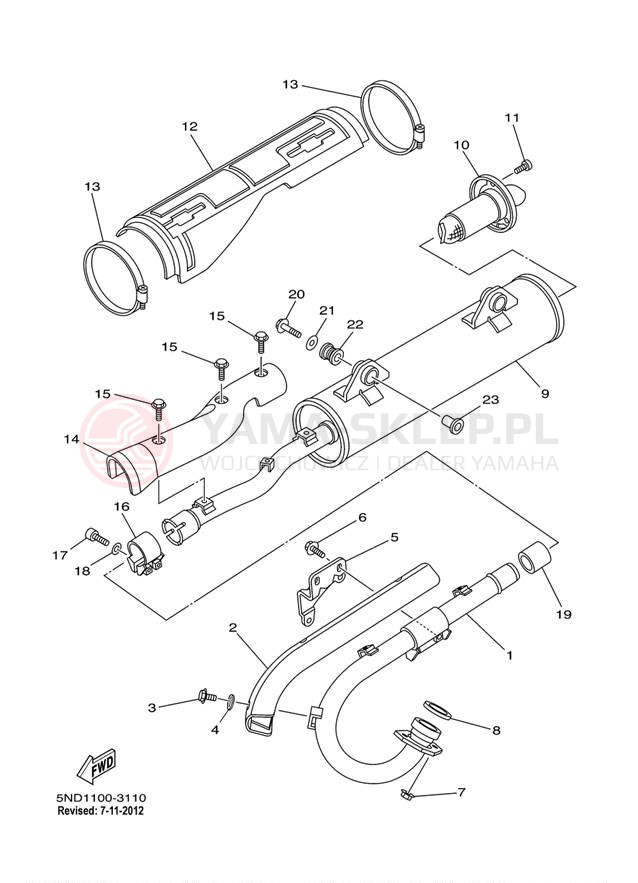 Schemat "Wydech końcowy" do Yamaha GRIZZLY 450 HUNTER YFM45FGHX