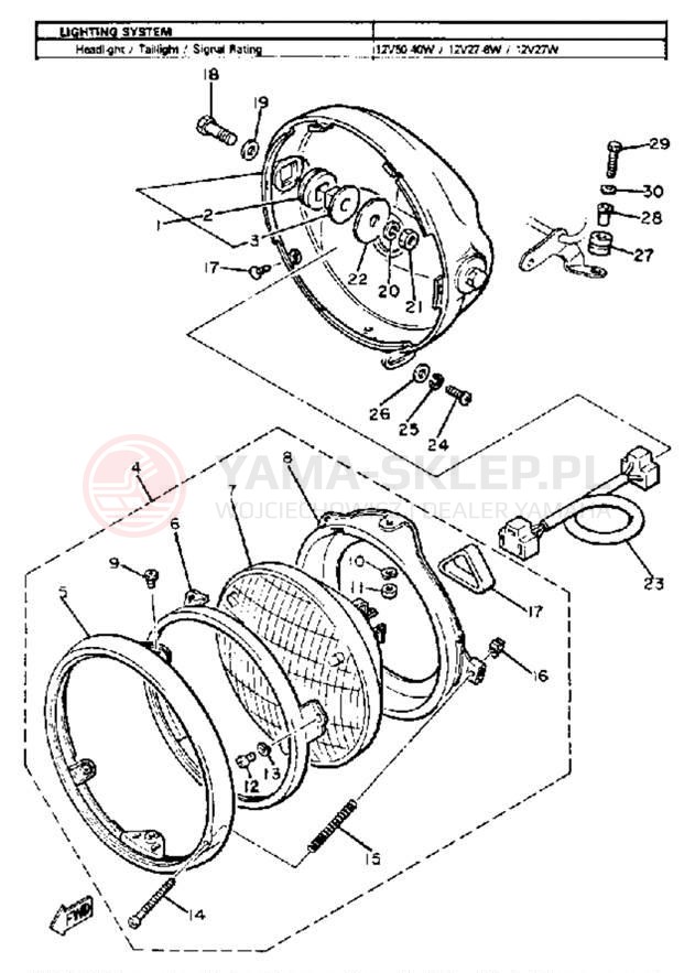 Schemat "Lampa przód" do Yamaha XJ650 XJ650G