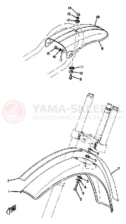 Schemat "Błotniki przód i tył" do Yamaha YZ125D