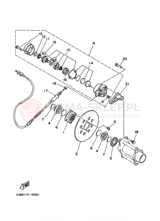 Schemat "Hamulce tył" do Yamaha BLASTER YFS200M